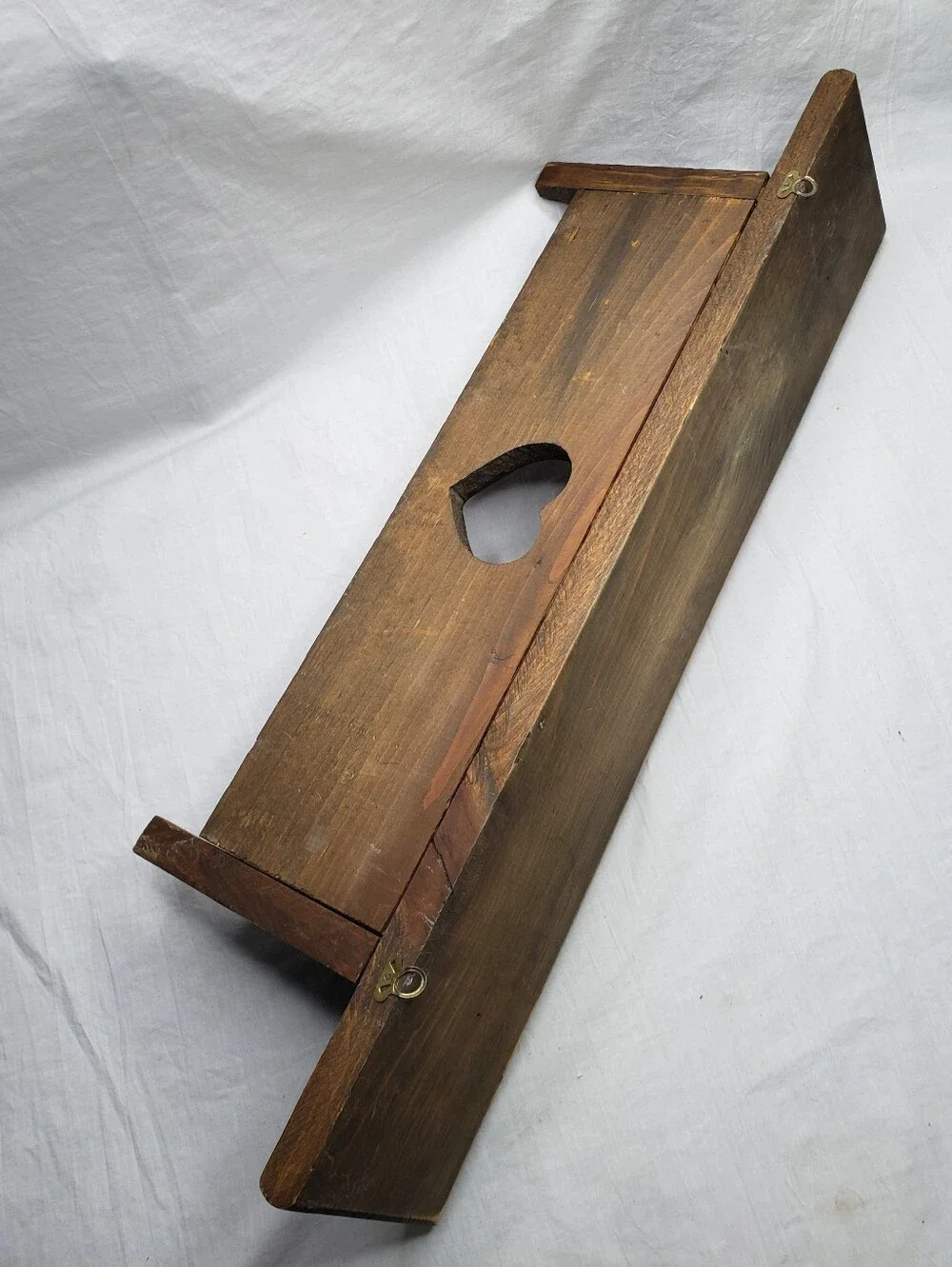 Vintage Long Wooden Country Heart Wall Shelf Pegs Distressed 90s 2 Feet Long
